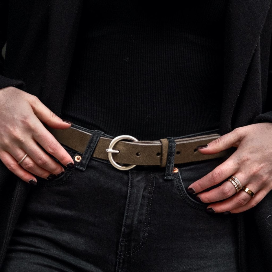 Ceinture En Cuir Cercle Pour Femme En Daim Olive Foncé Mardi – Image 6