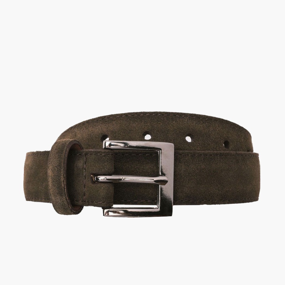 Ceinture En Cuir Classique Pour Hommes Mardi En Daim Olive Foncé – Image 2