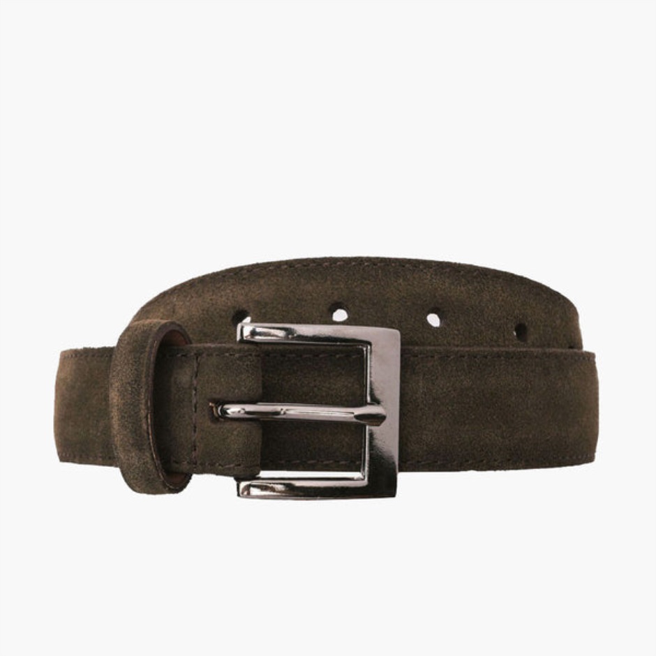 Ceinture En Cuir Classique Pour Hommes Mardi En Daim Olive Foncé – Image 1