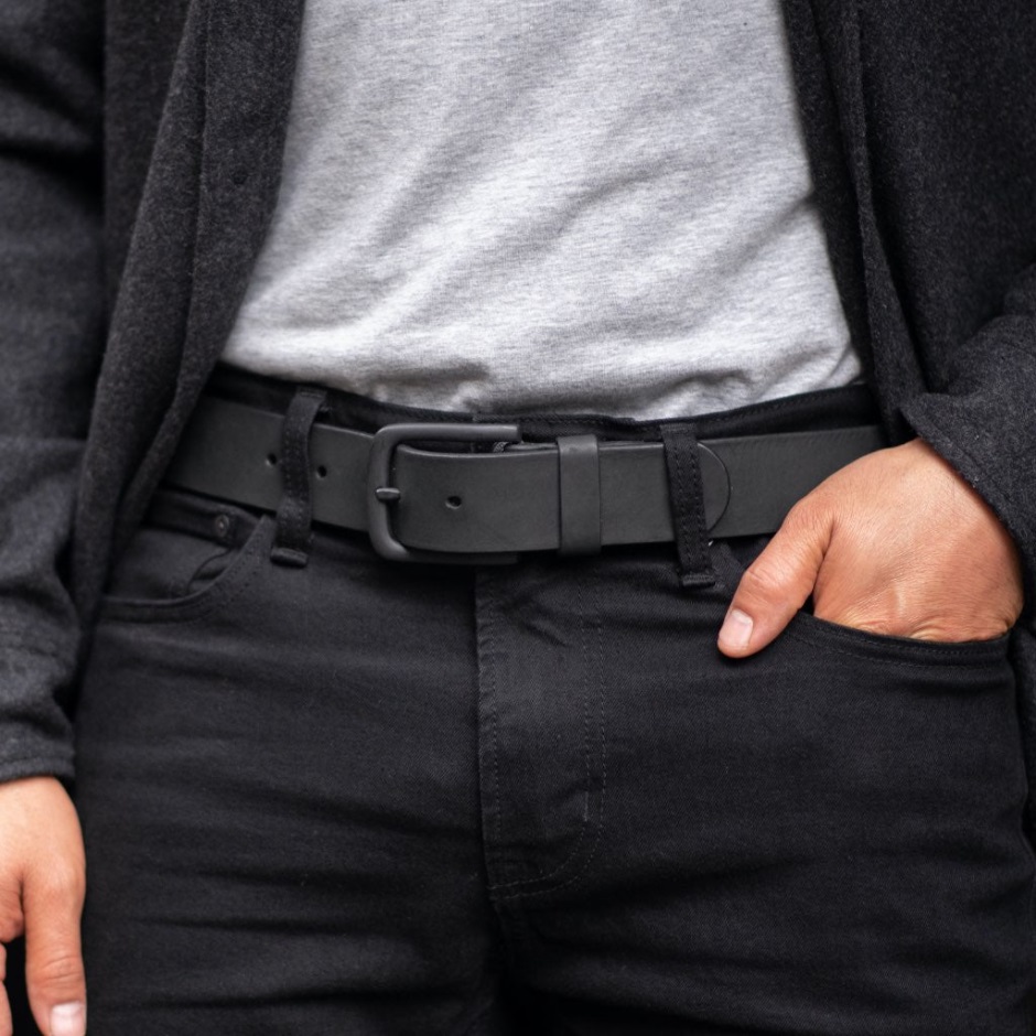 Ceinture En Cuir Héritage Noir Mat Pour Hommes Dimanche – Image 5